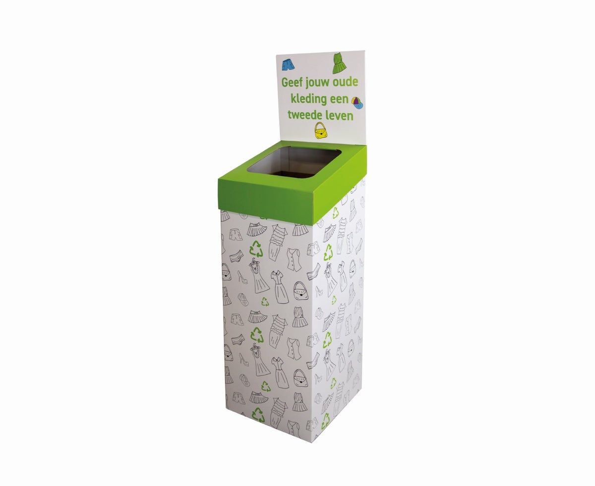 cardboard clothing collection box made by Holbox Shopdirect 