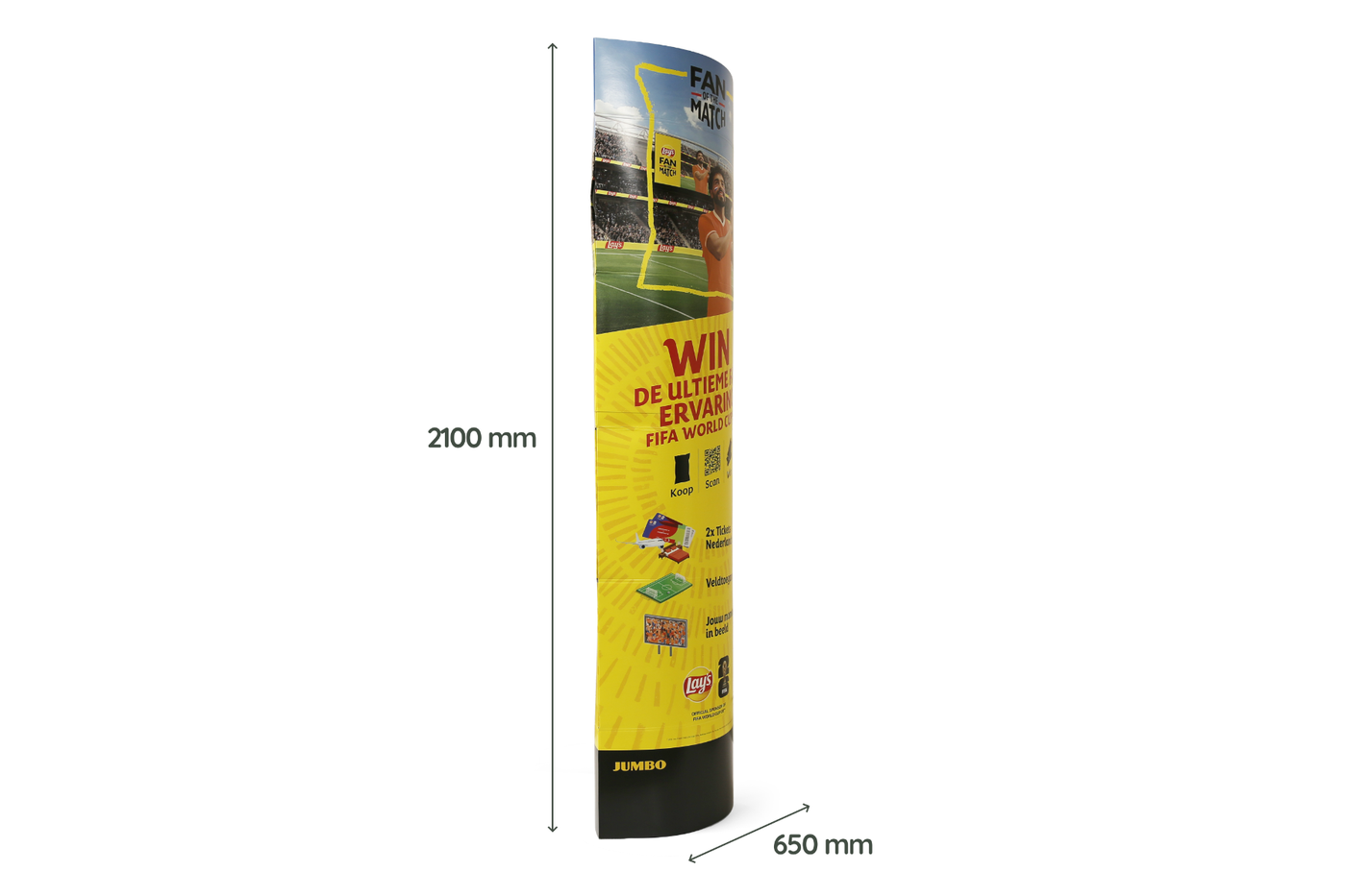 Cardboard Ellipse Display 650 x 2100 – 45-degree front left view incl. dimensions Cardboard Ellipse Display 650 x 2100 – 45-degree front left view incl. dimensions